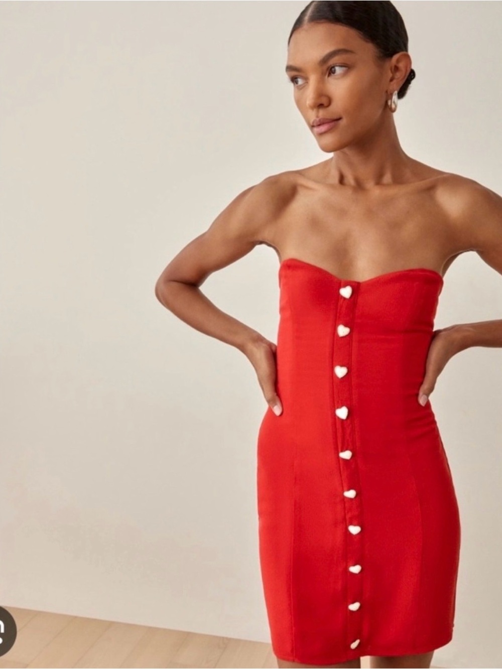 Reformation Neve Strapless Heart Button Mini Dress Red Size 12